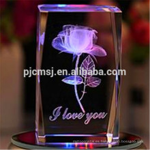 2015 Cube 3D Laser Crystal Block of Rose para logotipo grabado Regalos y recuerdos